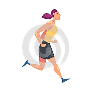 Young Woman Running, Girl in Sports Unniform Doing Physical Workout, Healthy Lifestyle Cartoon Style Vector Illustration