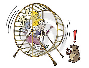 Young woman running in the hamster wheel