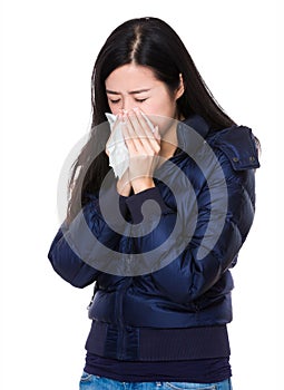 Young woman runny nose
