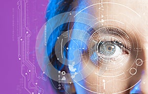 Human eye and graphical interface. Smart wearable technology concept photo