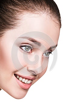 Young woman`s face with clean skin.