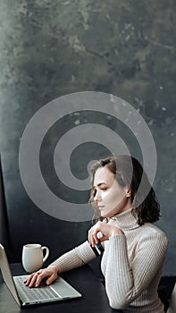 Young Woman& x27;s Online Shopping. Holding Credit Card and Using Laptop Computer. Young woman holding credit card and