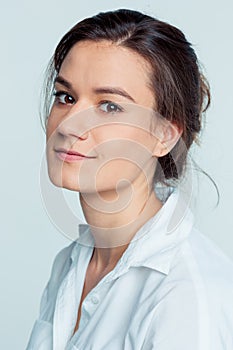 The young woman`s portrait with happy emotions