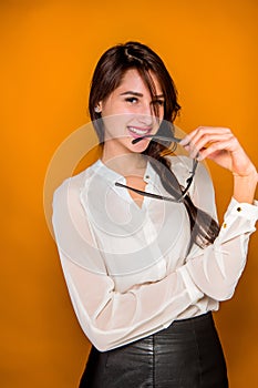 The young woman`s portrait with happy emotions