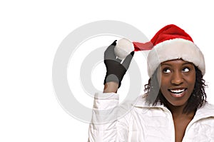 Young woman in Santa hat