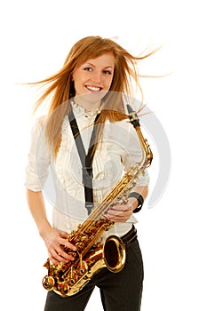 Young woman with saxophone