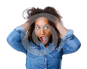 Young woman with scared expression