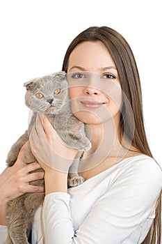 Young woman with scottish-fold cat