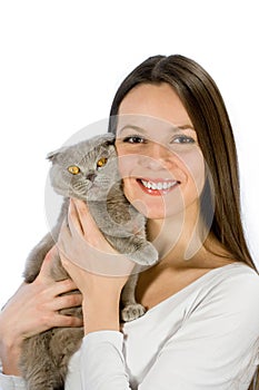 Young woman with scottish-fold cat