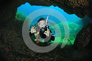 Young woman scuba diving