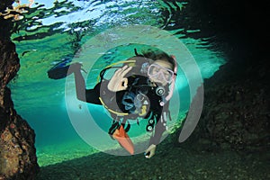 Young woman scuba diving