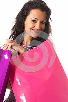 Young woman with shopping bags close-up