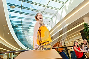 Young woman shopping in mall with bags