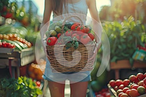 young woman shopping at the market. Farmer market concept