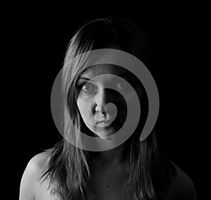 Young Woman Showing Expresion Black & White Isolated