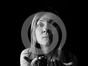 Young Woman Showing Expresion Black & White Isolated