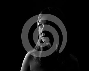 Young Woman Showing Expresion Black & White Isolated