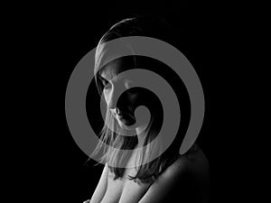 Young Woman Showing Expresion Black & White Isolated