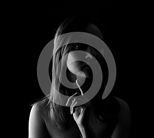 Young Woman Showing Expresion Black & White Isolated