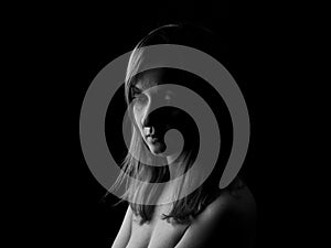 Young Woman Showing Expresion Black & White Isolated