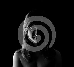 Young Woman Showing Expresion Black & White Isolated