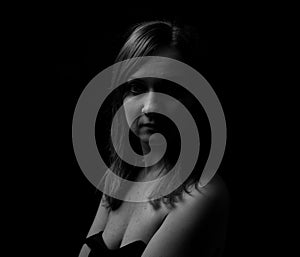 Young Woman Showing Expresion Black & White Isolated