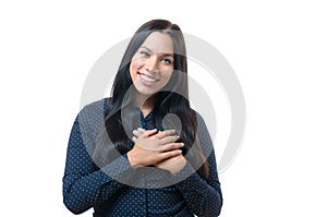 Young woman showing her heartfelt gratitude photo