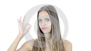 Young Woman Showing Ok Sign, White Background,Young,,,,