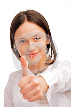 Young woman showing a thumbs up
