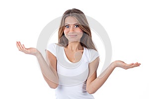 Young woman shrugging