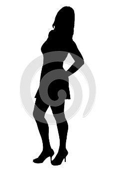 young woman silhouette and body expression black and white vector image fashion beauty on white background transparent mocup photo