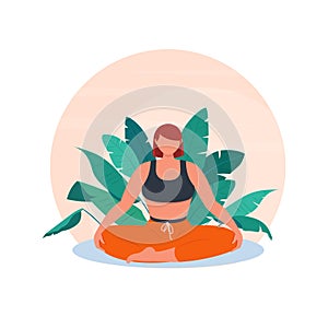 Young woman sits in the lotus position