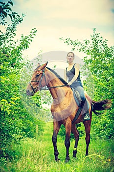 Young woman sitting on a horse