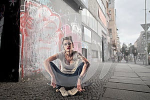 Young woman on a skateboard