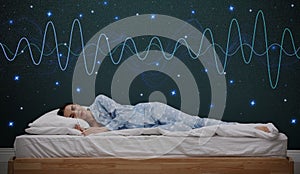 Young woman sleeping in comfortable bed. Healthy circadian rhythm and sleep habits