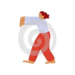 Young woman sleepwalking at night. Somnambulist walking in his dream with raised hands. Modern flat vector illustration