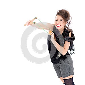 Young woman with slingshot