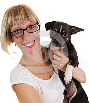 Young woman and small cute dog