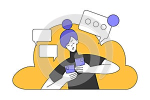 Young Woman with Smartphone Multitasking Accomplishing Task Having Deadline Vector Illustration photo