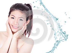 Young woman smile face skincare with splash water