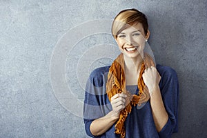 Young woman smiling happily