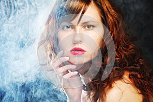 Young and woman in smoke