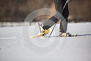 Young woman snow-shoeing