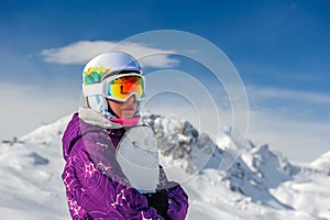 Young woman with snowboard