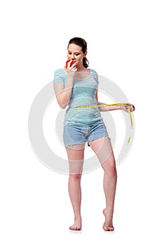 The young woman in sports concept isolated on the white