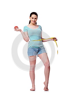 The young woman in sports concept isolated on the white