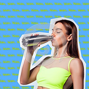 Young woman in sportswear drinks water
