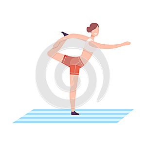 Young Woman in Sportswear Standing on Lord of Dance Pose, Girl Doing Sports in Fitness Club, Gym or Home, Active Healthy