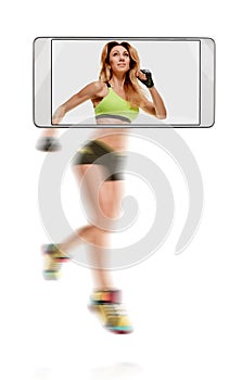 Young woman sprinting