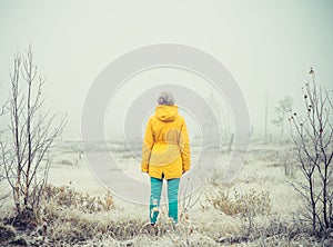 Young Woman standing alone outdoor Travel Lifestyle
